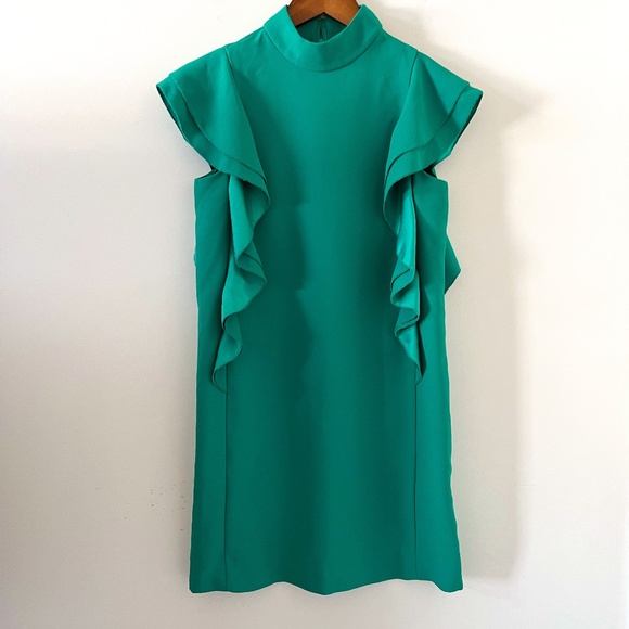 Kate Spade New York Crepe Flutter Sleeve Dress In Emerald Green Size 0 - Picture 1 of 16